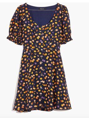 NWOT Madewell  size 2 Smock-Sleeve Button-Front Mini Dress in Happy Hibiscus